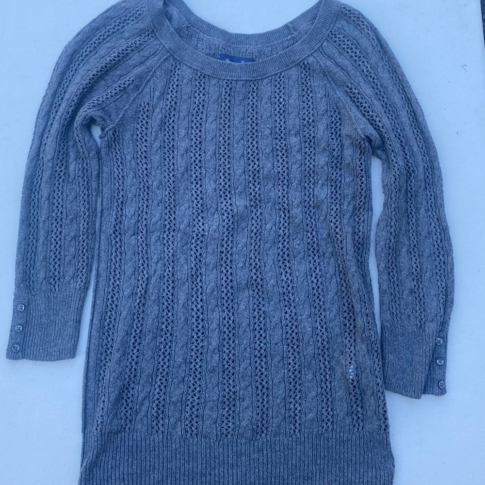 American eagle grey knitted sweater 3/4 sleeve